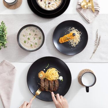 Столовий сервіз з керамограніту, набір посуду vancasso MODA, вінтажний вигляд, комбінований сервіз із 40 предметів з 8 обідніми тарілками, тарілками для тортів, суповими тарілками, мисками та чашками кожна (чорна, комбінована сервіровка 20 шт. )