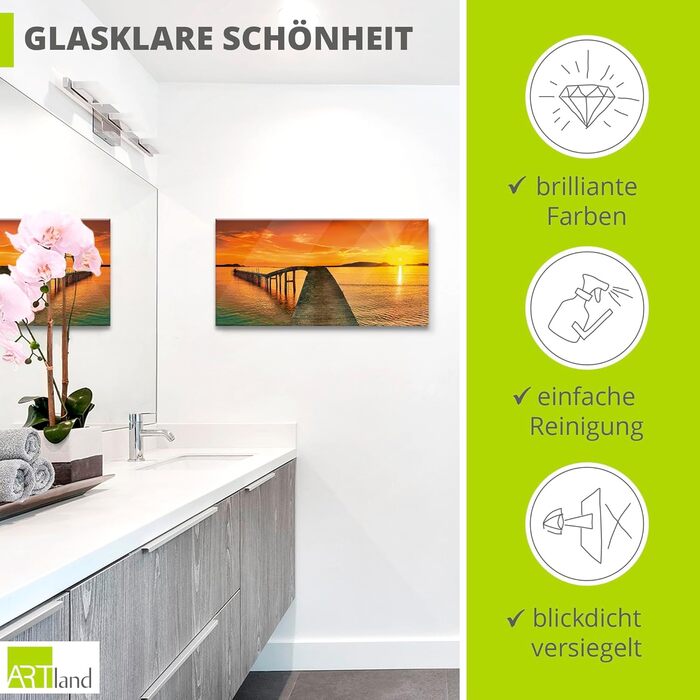 Настінний декор скляні картини настінна картина скляна картина цільна 40x40 см квадрат пляж море сонце карибський басейн природа пейзаж узбережжя схід сонця морський S7LE (Пірс, 60Д x 30Ш см)