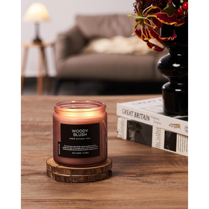 Ароматичні свічки M&SENSE з кавою у скляній банці з 2 гнітами 330 г, час горіння 70 годин, свічка з натурального соєвого воску для спальні, кухні, декору дому, подарункова свічка для чоловіків та жінок, смажена кава (коричнева)