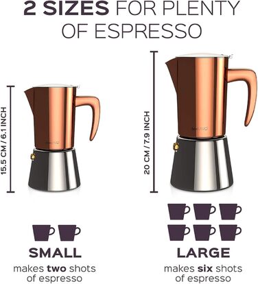 Кофеварка для эспрессо 300 мл на 6 чашек, медный bonVIVO