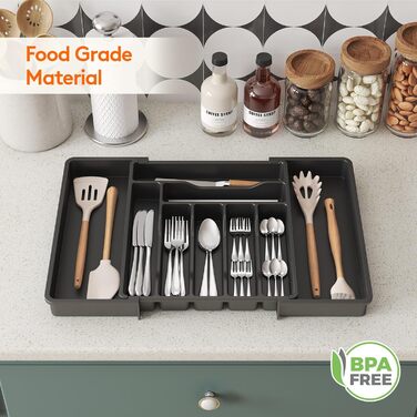 Органайзер для столових приборів 57 х 38 см для шухляд, 9 відділень, чорний Lifewit