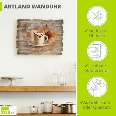 Настінний декор настінний годинник без цокання з дерева радіогодинник безшумний прямокутний 40x30 см їжа бакалія спеції трави лимон чилі вінтажний сільський U1RK трави (капучино, радіогодинник)