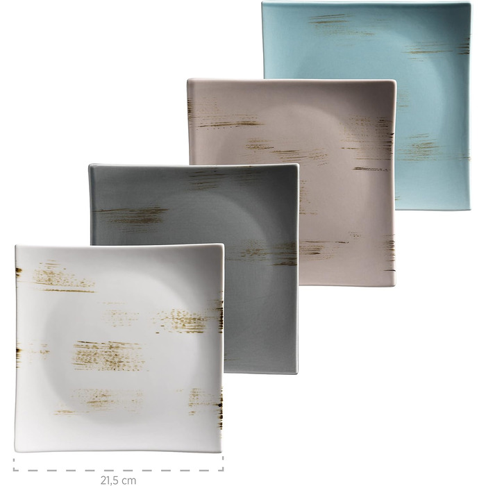 Серия MSER 931448 Derby, набор посуды премиум-класса с квадратными тарелками на 4 персоны гастрономического качества, современный комбинированный сервиз из 16 предметов в ярких пастельных тонах, прочный фарфор комбинированный сервировочный квадрат