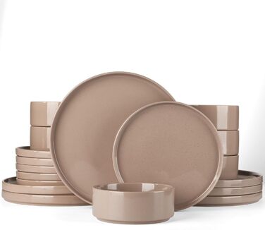 Набір посуду Richmount Nebula для 6 осіб, набір тарілок та мисок із 18 предметів, набір посуду з крапчастої кераміки, можна використовувати в мікрохвильовій печі та мийній машині, колір кориця-коричневий, сервіз Nebula для 6 осіб