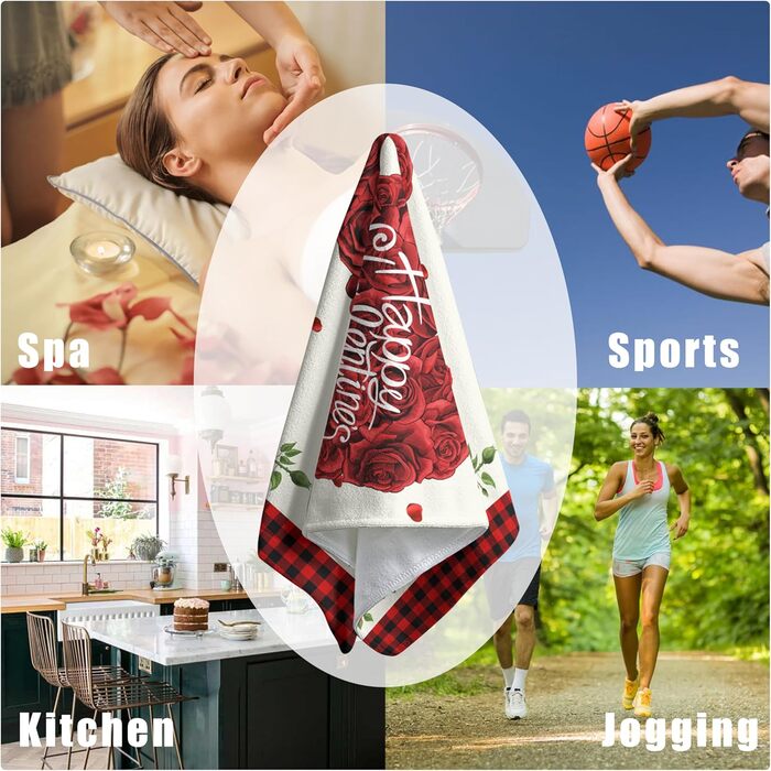 Різдвяні кухонні рушники Kwlegh, рушник для рук, різдвяна ялинка, цукерка-тростина, сніжинка, рушник для пальців, набір з 2 шт. , милий чоловічий банний рушник, високопоглинаючі рушники, 36 x (серце червоної троянди)