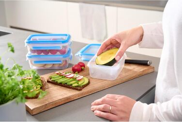 Набір контейнерів для зберігання харчових продуктів EMSA Clip & Close, прямокутні, 5 x 0,8 л, коробки для зберігання, 100 герметичні, придатні для миття в посудомийній машині, морозильної камери та мікрохвильової печі, прозорі, сині, зроблені в Німеччині,