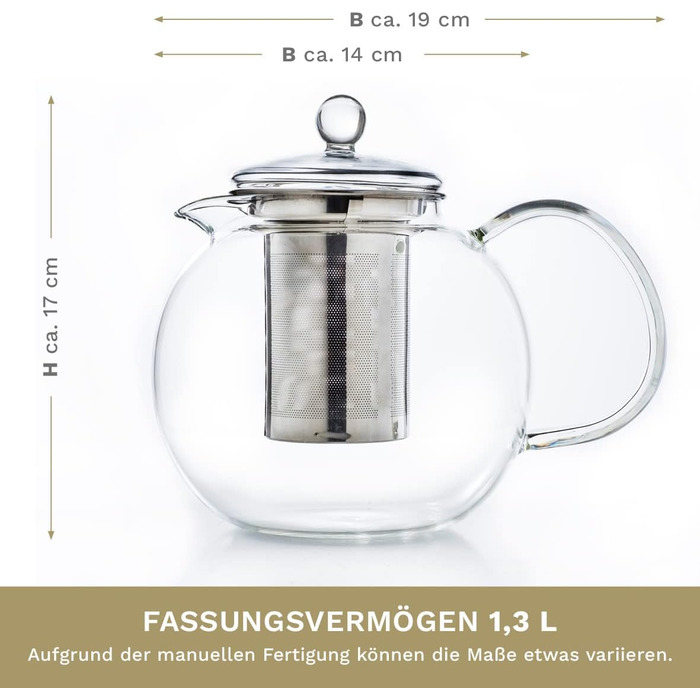 Скляний чайник із 3 частин із вбудованим ситечком 1.3 л Creano