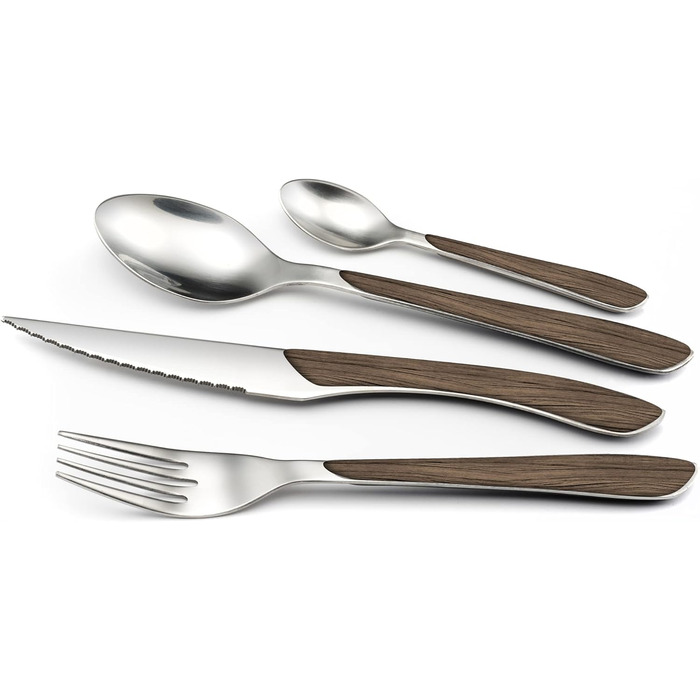 Набор столовых приборов Amefa ECLAT Nature, 24 предмета, набор столовых приборов на 6 человек, коричневые пластиковые ручки под дерево, можно мыть в посудомоечной машине, столовые приборы из нержавеющей стали, светлое дерево (темное дерево)
