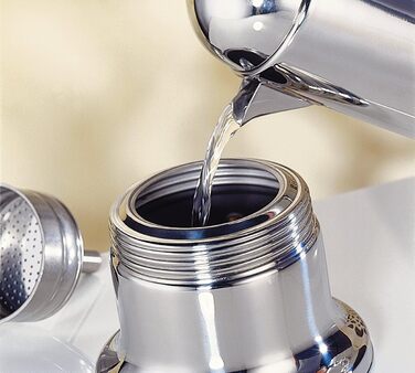 Эспрессо-кофеварка Cilio AIDA подходит для всех типов плит, включая индукционные Ø 9 см, В17,5 см Итальянская кофеварка Кафетерия Машина для кофе мокко (полированная нержавеющая сталь, 4 чашки)