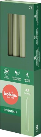 Свічки Bolsius Smooth Taper - Зелені - Набір з 4 шт. у коробці - Декоративні побутові свічки - Час горіння 7 годин - Без запаху - Натуральний рослинний віск - Без пальмової олії - 24,5 см Зелені 4 шт. и (Оливково-зелені, 4 шт. и (упаковка з 2))