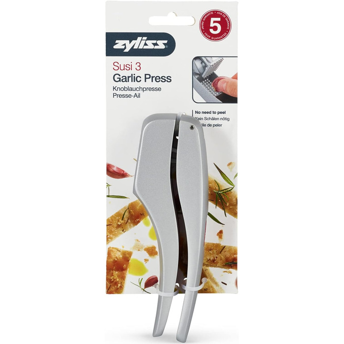 Практичний прес для великих зубчиків часнику, також з лушпинням. У тому числі інструмент для чищення Susi 3 Garlic Press Single, 12150 Susi 3