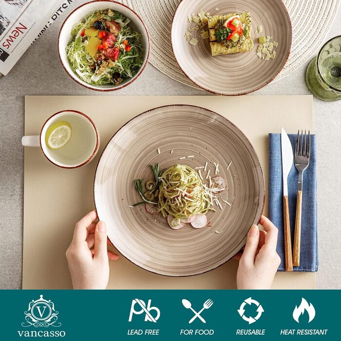 Комбінований сервіз фаянсовий, обідній сервіз з ручним розписом Vancasso Bella, марокканський стиль, вінтажний зовнішній вигляд, ручний розпис, на 12 осіб (обідній сервіз з 16 предметів, шоколад Bella)