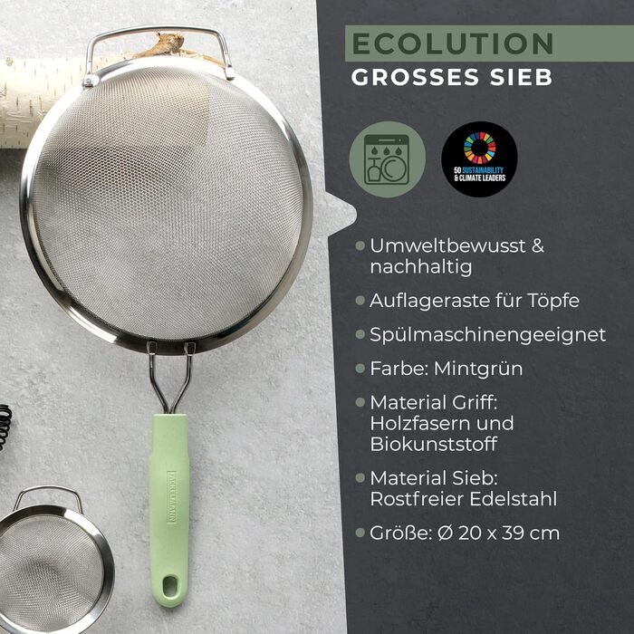 Cито кухонне тонке 20 см сіро-зелене Ecolution Fackelmann