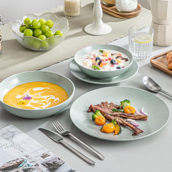 Столовий сервіз з керамограніту, ванкассо 32 предмети Карстовий комбінований сервіз з фаянсу, набір посуду у вінтажному вигляді для 4-12 осіб (Sabine-lg, посуд для 4 осіб)