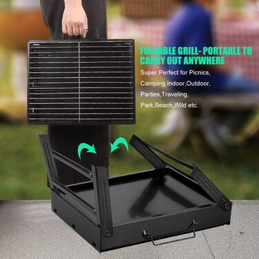 Портативний гриль для барбекю 40 x 27 x 20 см, чорний Uten