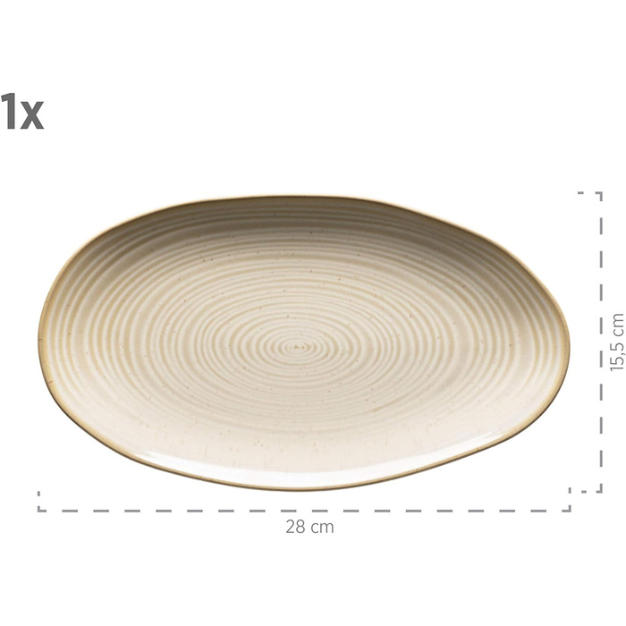 Серія Ноттінгем Набір з 3 сервірувальних тарілок, сервірувальна тарілка 3 розмірів у вінтажному вигляді, бежевий, керамограніт, 28 x 15,5 см 28 x 15,5 см бежевий, 931372