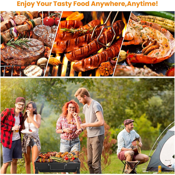 Портативний гриль для барбекю 52 x 29,5 x 22 см, чорний Uten