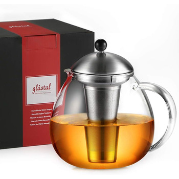 Чайник заварювальний скляний з фільтром для чаю 1,5 л, сріблястий Glastal