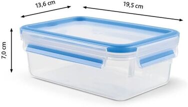 Набір контейнерів для зберігання харчових продуктів EMSA Clip & Close, прямокутні, 5 x 0,8 л, коробки для зберігання, 100 герметичні, придатні для миття в посудомийній машині, морозильної камери та мікрохвильової печі, прозорі, сині, зроблені в Німеччині,