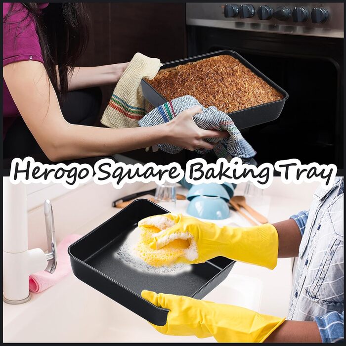 Набір форм для випічки Herogo 20,3 см, антипригарний, квадратний, глибокий деко для торта для брауні для випікання, смаження, сервірування, маленька форма для духовки з нержавіючої сталі для весілля, дня народження, нетоксична та здорова, 25