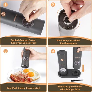 Млин для солі та перцю електричний з підставкою, 2 предмети, сірий SIMPLETaste