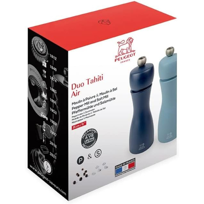 Млин для перцю Соляний млин Таїті Вода 15 см Перець і кам'яна сіль - Класичне регулювання помелу - Виготовлено з деревини, сертифікованої PEFC - Французьке ноу-хау - Moss & Mint Green (Midnight Blue & Azure)