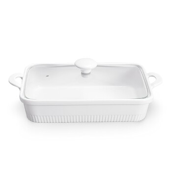 Прямокутна форма для запікання Fissman 27х19х6 см / 1,6 л зі скляною кришкою порцеляна (14156)