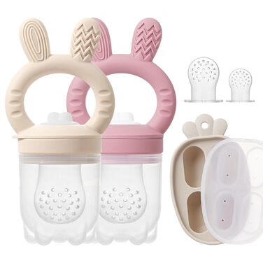 Годівниця для фруктів Дитяча силіконова годівниця для дитячого фруктового харчування Контейнер для зберігання грудного молока для дитячого харчування Кубики льоду для прорізування зубів та самостійного годування дитини (Рожева)