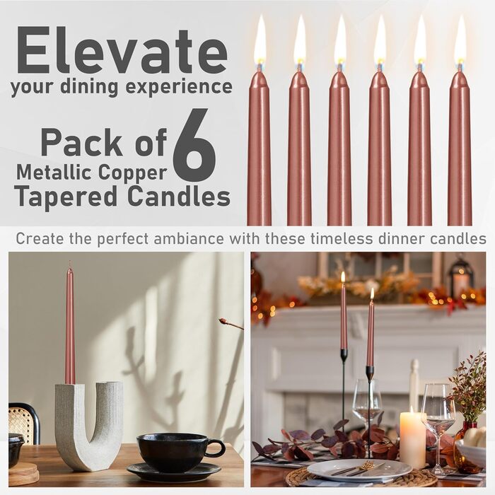 Набір з 6 конічних свічок 2,2 x 25 см, мідний DECO EXPRESS