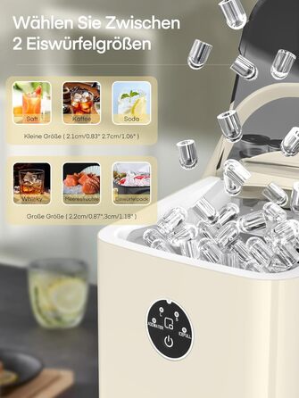 Льодогенератор FOHERE 14 кг 24 години, 8 кубиків льоду за 6 хвилин, 2 розміри кубиків льоду, самоочисний льодогенератор з ручкою, льодосборником та кошиком, льодогенератор для вечірки, офісу, автофургона (білий)