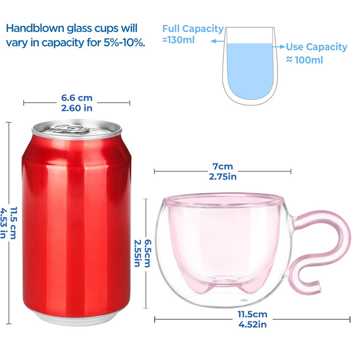 Двостінні милі келихи для лате макіато з різдвяною ялинкою 270 мл Кавова чашка Різдвяна кружка з ситечком для чаю з різдвяною ялинкою Чайні склянки для молока, льоду, різдвяні подарунки для жінок і дітей (тип 13 рожевий-130 мл*2, 130 мл*2)