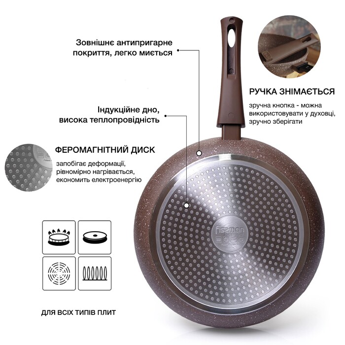 Сковорідка для смаження Fissman SMOKY STONE 24x4,9 см зі знімною ручкою (4371)