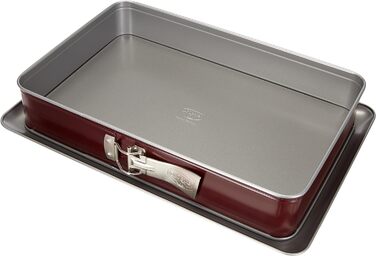 Прямокутна пружинна форма Dr. Oetker 38 x 25 см двоколірна, квадратна форма для торта з двоколірним антипригарним покриттям, високоякісна форма для випічки з відмінною теплопровідністю (колір червоний/сірий), кількість