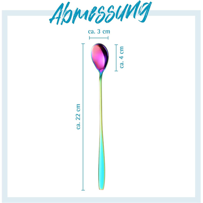 Набір ложок GRWE для лате макіато, золотистий, 6 предметів, 22 см, довгі ложки, ложки для коктейлів, десертні ложки, ложки для морозива, ложки для кави з льодом, нержавіюча сталь, можна мити в посудомийній машині (райдужний)