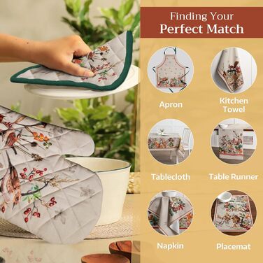 Рукавички для духовки Maison d&39 Hermine, Прихватки для каструль, 100 бавовна, термостійкі кухонні рукавички, рукавички для духовки (19 см x 33 см) та прихватки для каструль (20 см x 20 см) для приготування їжі, Morzine - Рукавички для духовки (19 x 33 с