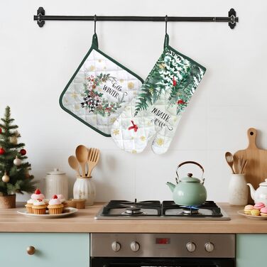 Перчатка для духовки и прихватка для кастрюль, набор 2 предмета, Зимний лес Arquiel