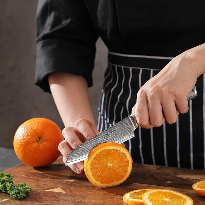 Набір ножів з дамаської сталі Wakoli Edib з 4 предметів, гострі леза від 8 до 18 см, набір кухонних ножів преміум-класу з 67 шарів дамаської сталі з ручками з дерева пакка, набір кухонних ножів преміум-класу з дамаської сталі та професійний шеф-кухарський