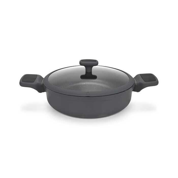 Сотейник Fissman 28x8 см/4,3 л TITANIUM PRO со стеклянной крышкой литой алюминий с антипригарным покрытием (14586)