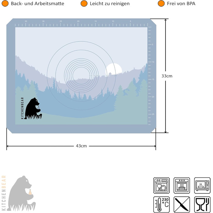 Силіконовий килимок для випічки 43 х 33 см Kitchenbear