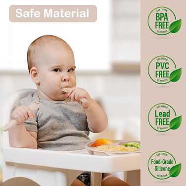 Набір дитячого посуду із силікону, 9 предметів, бежевий Bizcasa