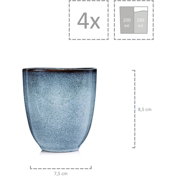 СПІВАЧКА Набір кавових чашок з блюдцем Darwin 8 шт. , Кавовий сервіз Посуд 4 персони, Кам'яна чашка для кави, чаю, какао, Кавова чашка ручної роботи з блюдцем, Сейф для посудомийної машини, Набір кухлів 300 мл (кавова кружка 180 4 шт. )