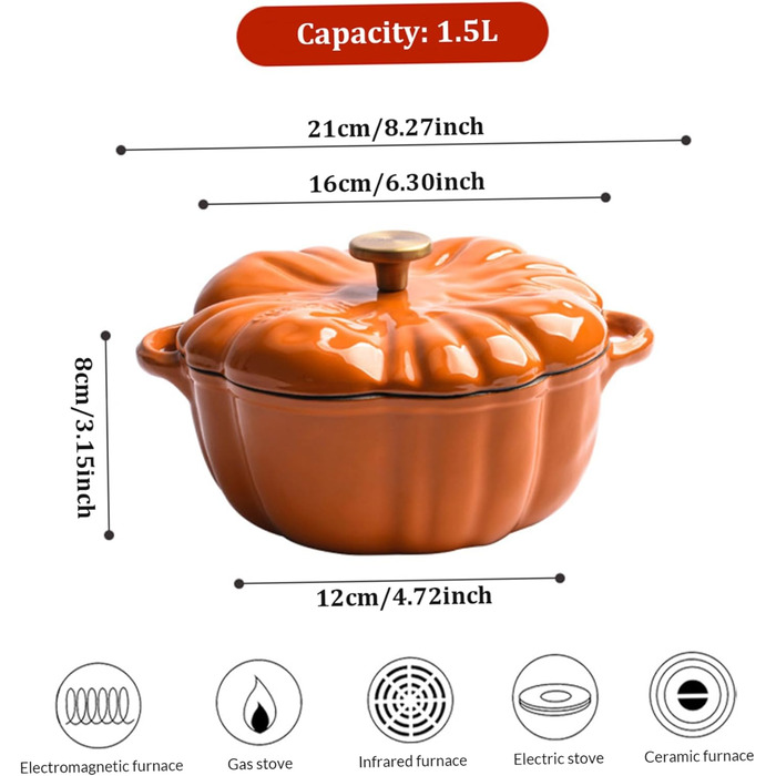 Емальована жаровня у формі гарбуза 1,5 л з кришкою, помаранчева SMELEYOU