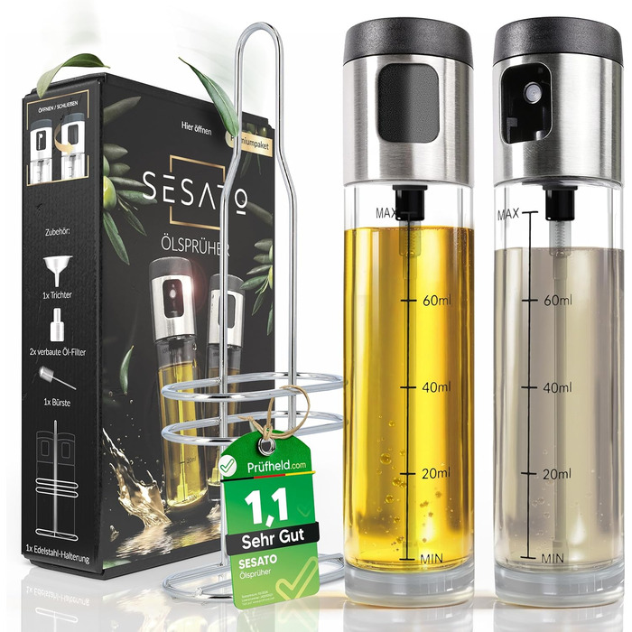 Набір з 2 розпилювачів олії та оцту 80 мл з тримачем SESATO