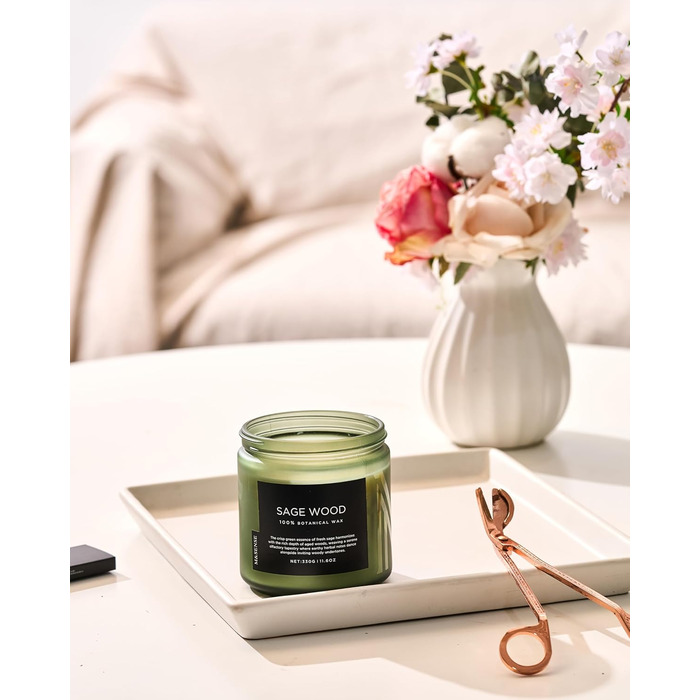 Ароматичні свічки M&SENSE з кавою у скляній банці з 2 гнітами 330 г, час горіння 70 годин, свічка з натурального соєвого воску для спальні, кухні, декору дому, подарункова свічка для чоловіків та жінок, смажена кава (шавлія)