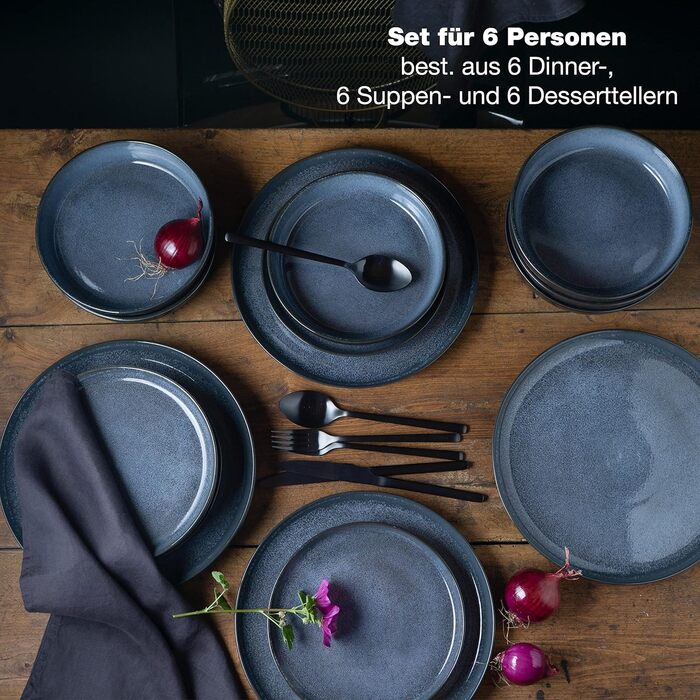 Набір посуду Moritz & Moritz VIDA з 18 предметів 6 осіб Елегантний набір тарілок з високоякісної порцеляни посуд, що складається з 6 обідніх тарілок, 6 десертних тарілок, 6 тарілок для супу набір посуду з 18 предметів