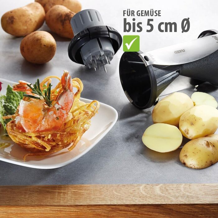 Набір кухонних помічників спіральний різак GEFU SPIRELLI та ніж для овочів SENSO - Спіральний різак для приготування овочевих спагетті та цудлів (Spirelli 2.0 та ніж)