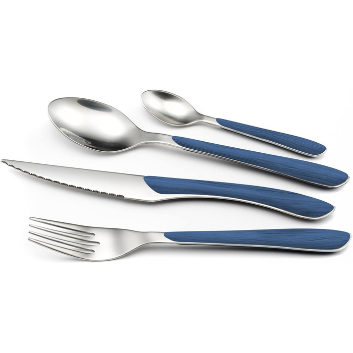 Набор столовых приборов Amefa ECLAT Nature, 24 предмета, набор столовых приборов на 6 человек, коричневые пластиковые ручки под дерево, можно мыть в посудомоечной машине, столовые приборы из нержавеющей стали, светлое дерево (синее дерево)