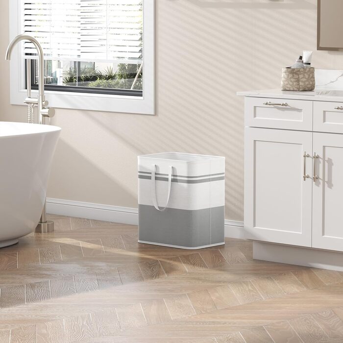 Кошик для білизни Lifewit з 2 предметів 60 л Мішок для білизни, Ящик для білизни Контейнер для білизни Збірник білизни Комод для білизни Кошики для білизни для квартири, гуртожитку, Караван Пральня, сірий і білий 2 x 60 л