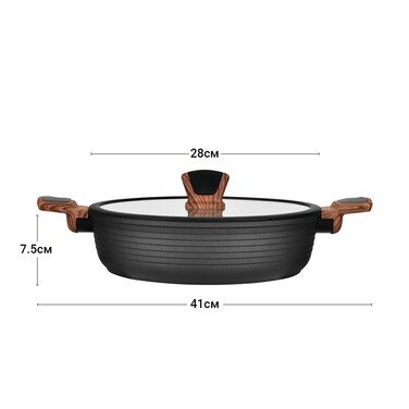 Сотейник Fissman 28x7,5 см 4100 мл DIAMOND GREY со стеклянной крышкой (4306)