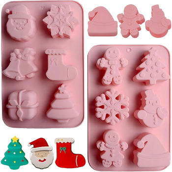 Силіконова форма Vulevirtue з 2 предметів, різдвяні силіконові форми для випічки, силіконова форма для випічки, для різдвяної випічки, тортів, фондану, імбирного печива, шоколаду, желе, мила (12 різдвяних елементів)
